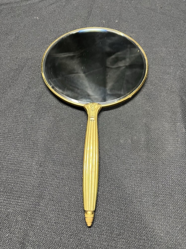 Vintage Brass Hand Mirror 7.5 Inch Round Antique Style  