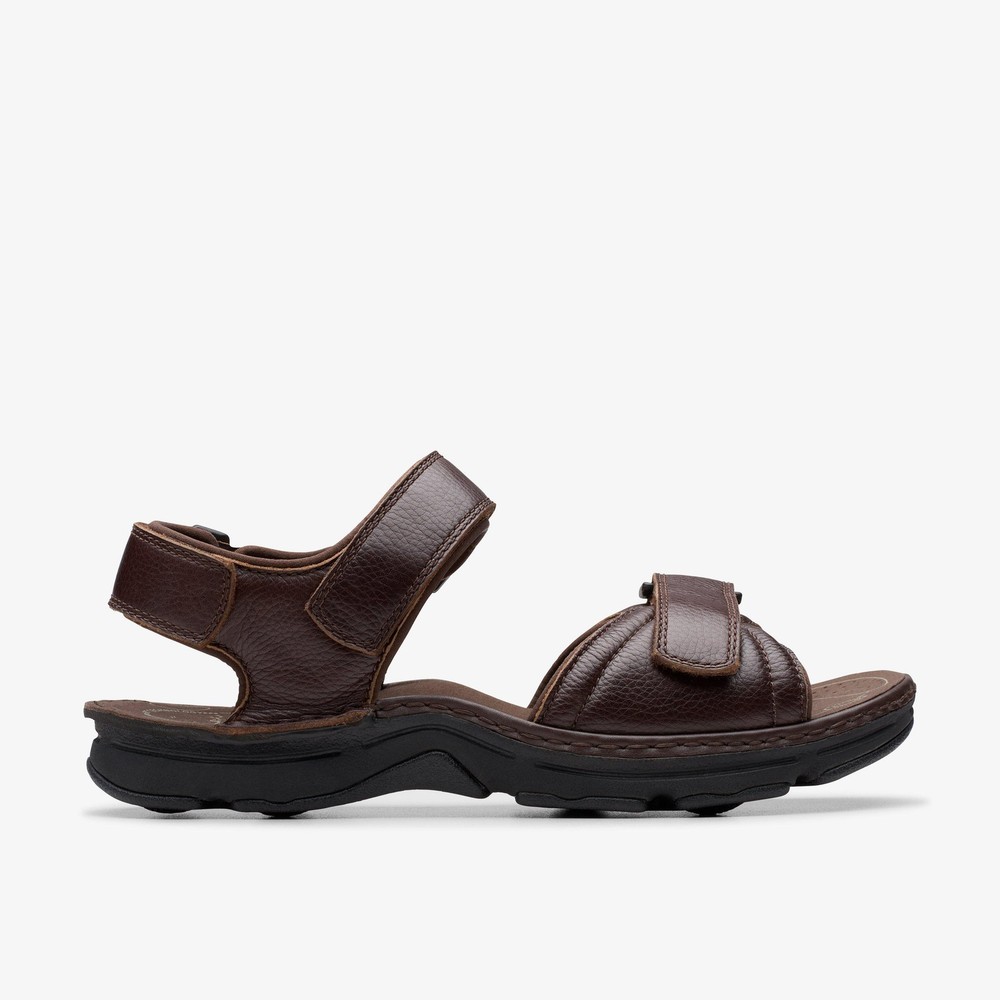 Clarks Mens ATL Part Brown Tumb Flat Sandals,Two Part Sandals,ATL Leather Casual