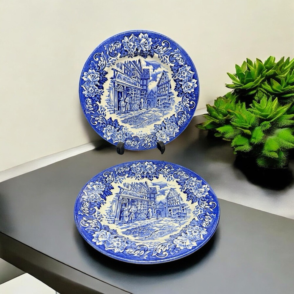 Lot Of 2 English Ironstone Tableware EIT Dickens Series Blue White Bread Plates