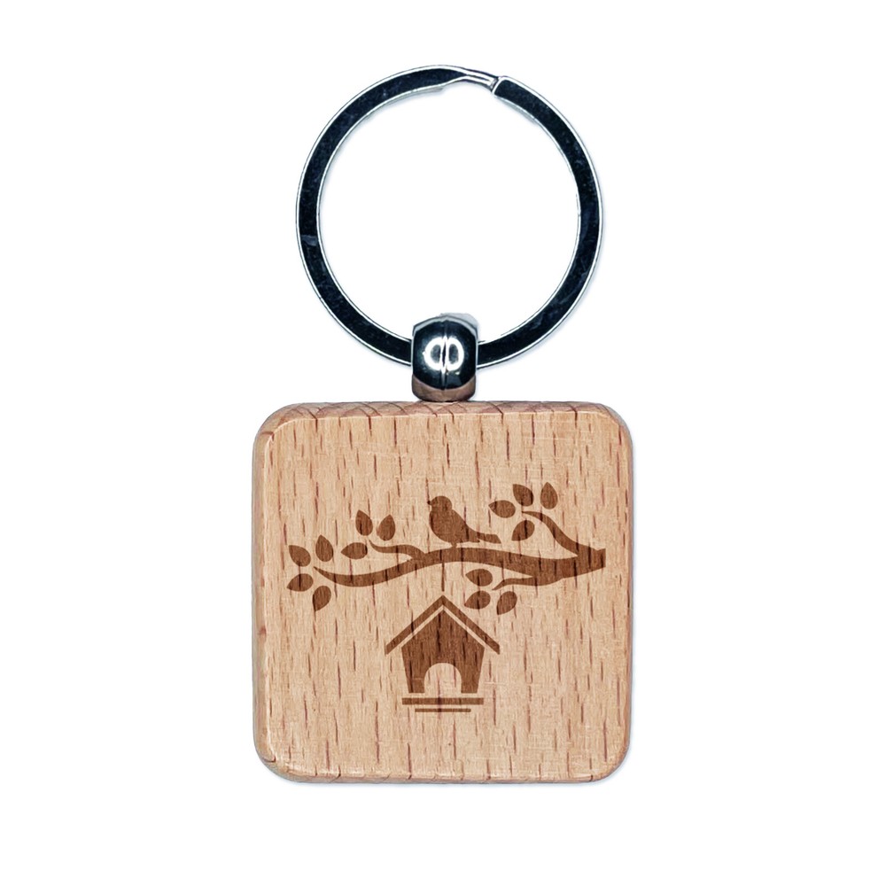 Engraved Wood Bird House Keychain Charm for Tree Lovers