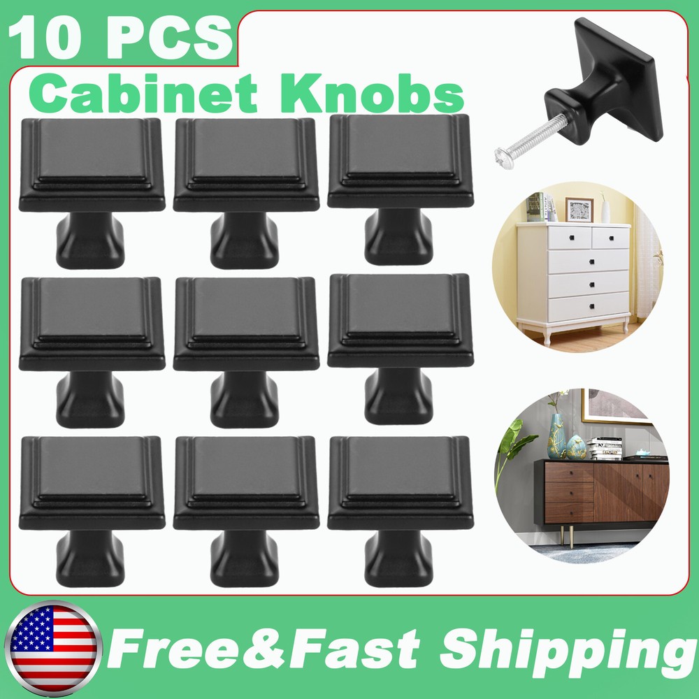 10 Pcs Cabinet Knobs Hardware Bedroom Kitchen Drawer Cupboard Handle Pulls Black