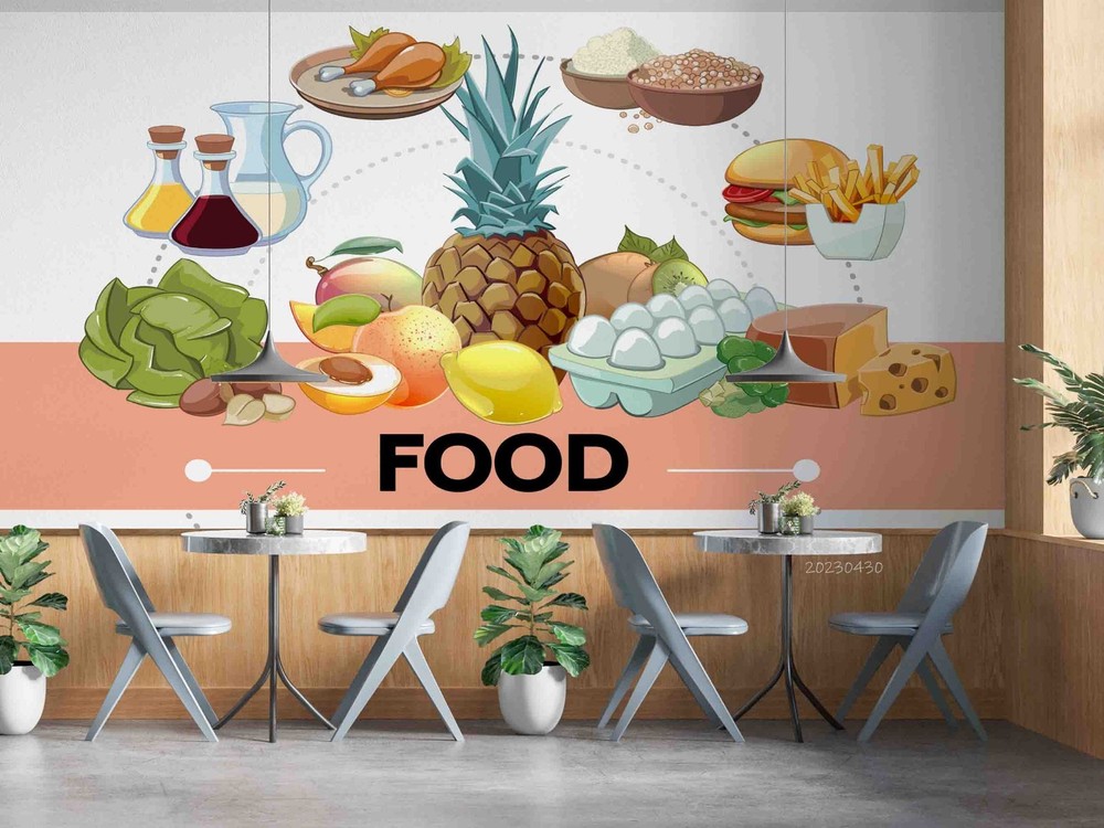 3D Food Illustration Wall Murals Wallpaper Murals Wall Sticker