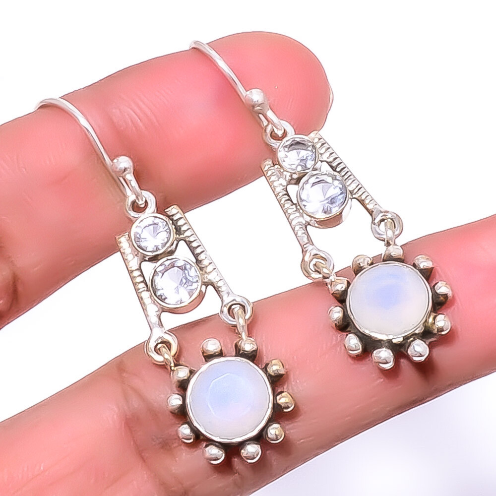 Milky Opal Topaz 925 Sterling Silver Earring 1.56 Inch A355