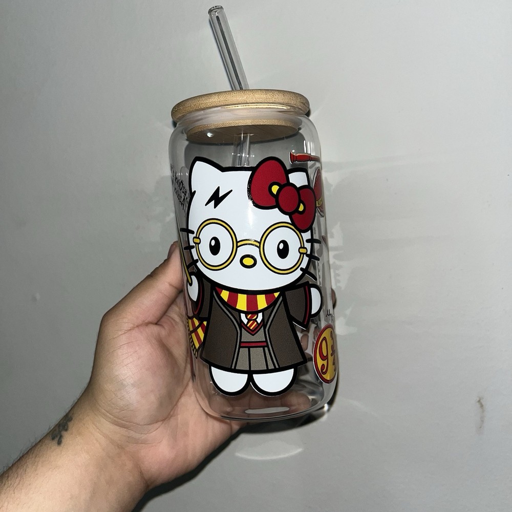Hello Kitty Harry Potter Libby Can Glass 16oz with Bamboo Lid & Straw
