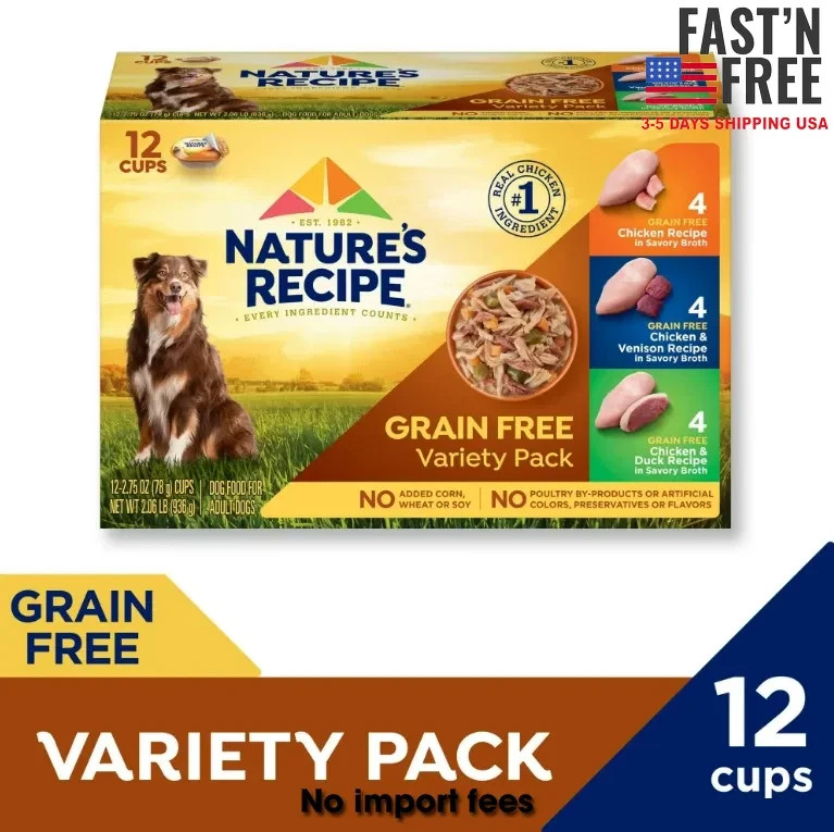 Nature’s Recipe Grain Free Wet Dog Food Variety Pack, 2.75 oz. Cup, 12 Count