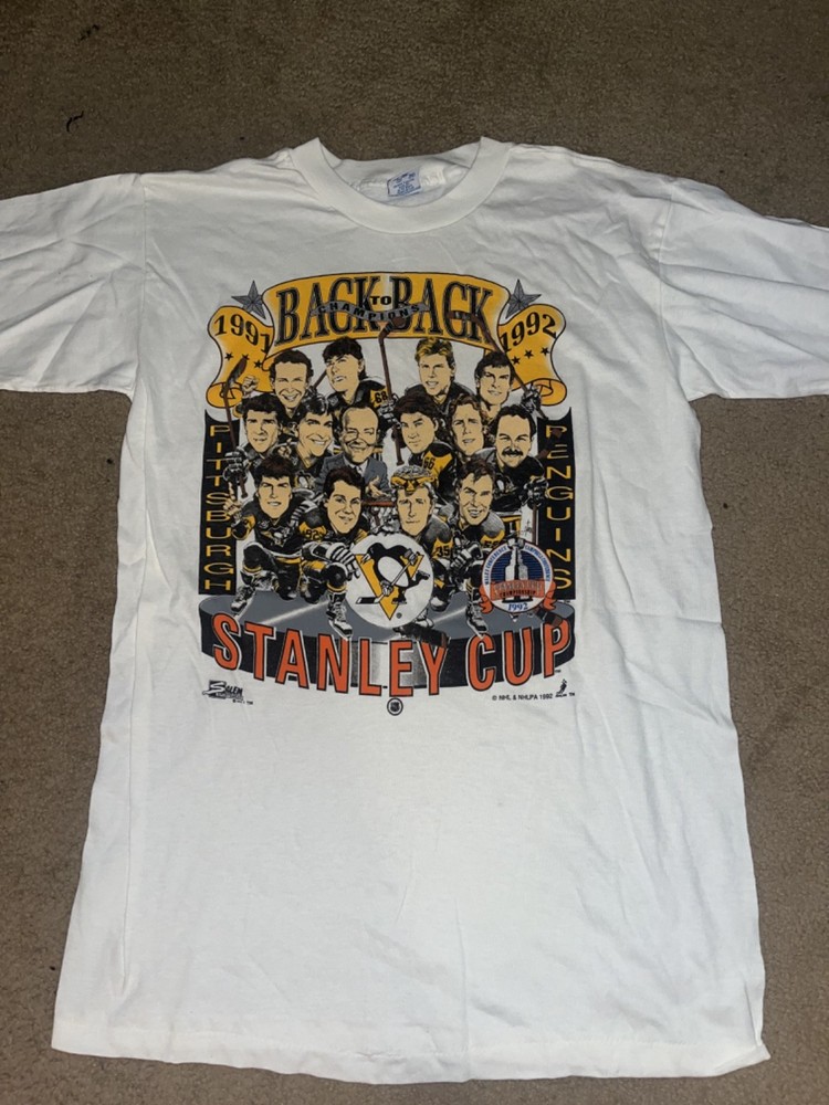 Vintage 91-92 back to back Pittsburgh Penguins Champions Artwork Mens L Shirt