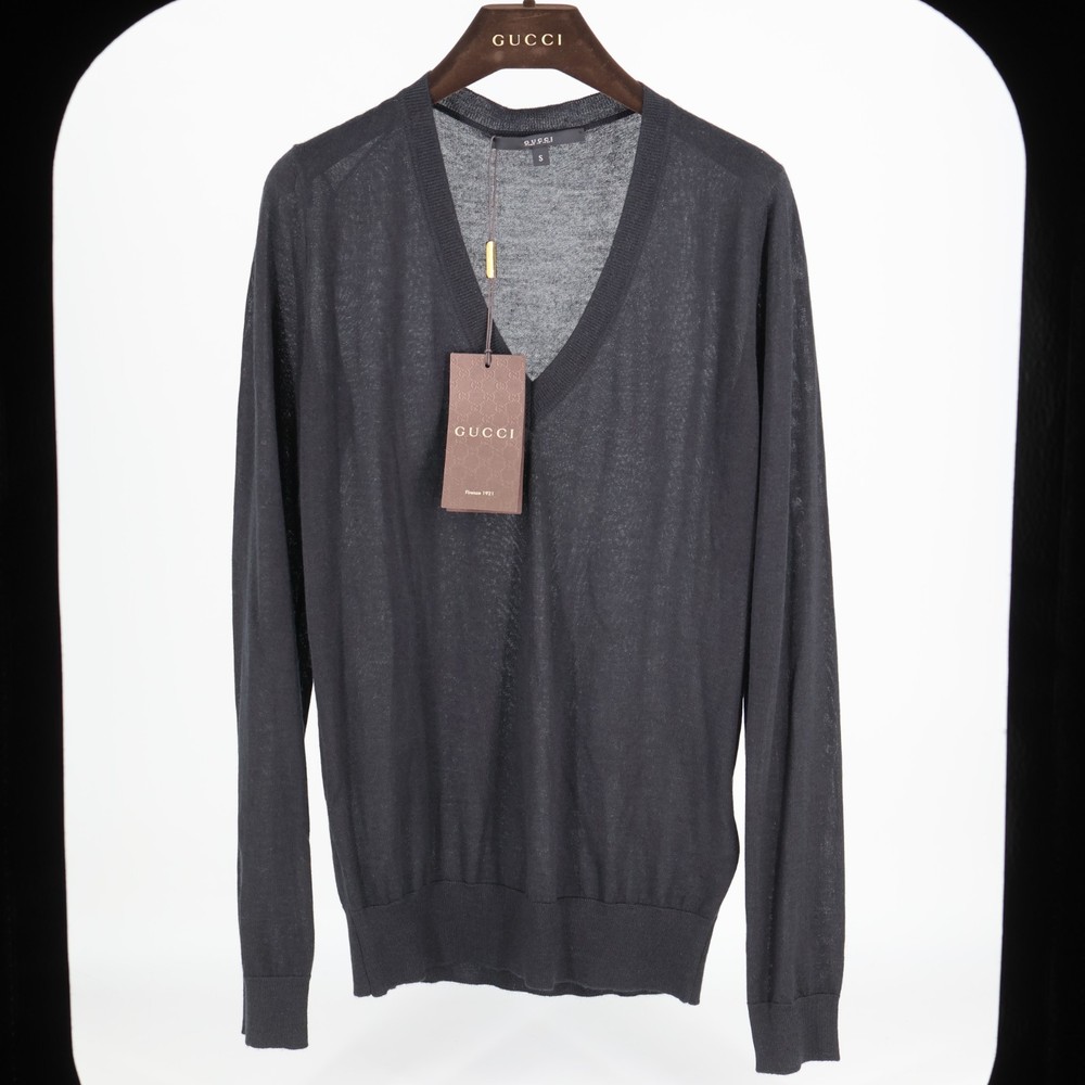 READ Gucci navy V-neck pullover cashmere and silk sweater 355860 US 4 / S