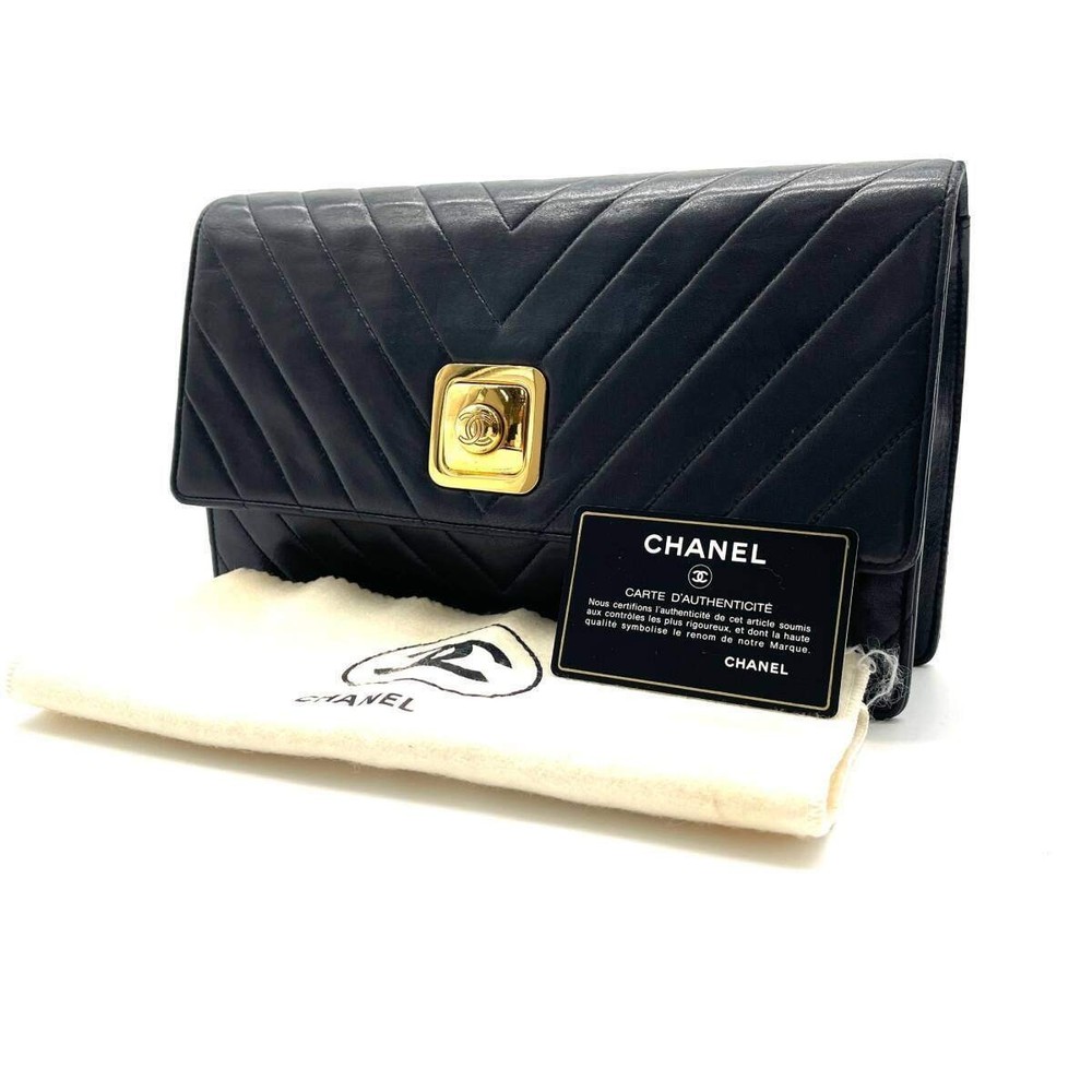 CHANEL Chain Shoulder Bag Lambskin V Stitch Coco Mark 2way Clutch 365436