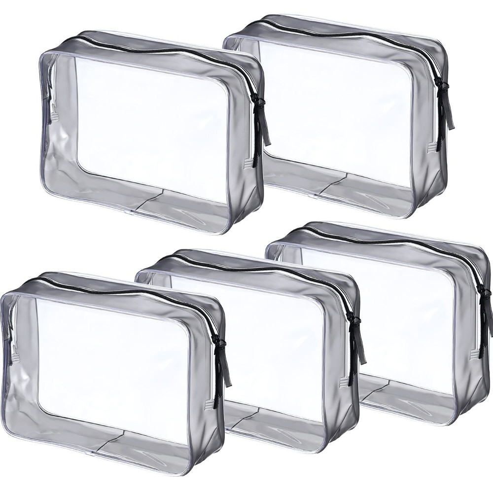 5 Pack Clear PVC Zippered Toiletry Pouch Portable Cosmetic Makeup Bag