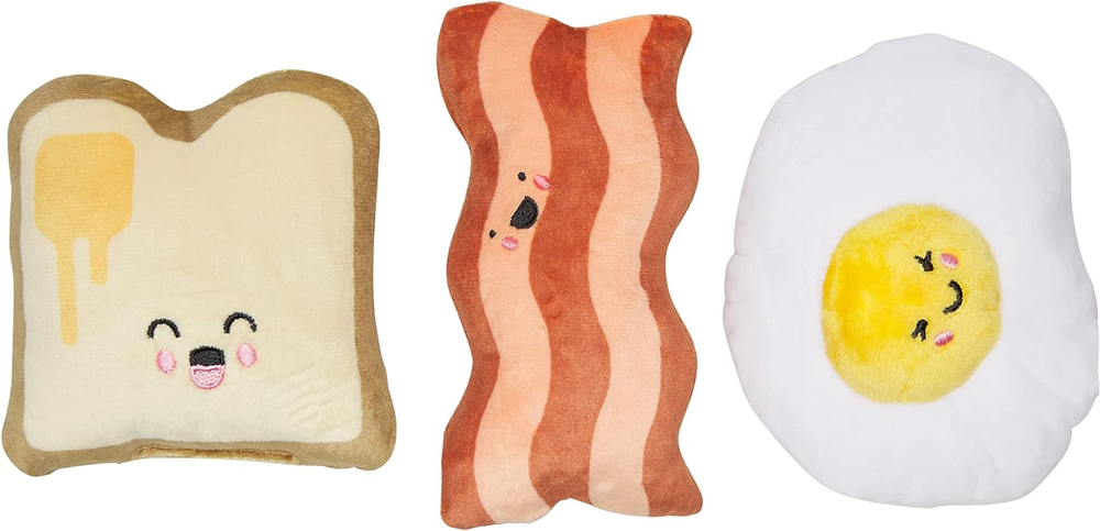 Barkfast Dog Toys, Set of 3, Plush Pet Squeaker Toys, Breakfast Dog Toy Set, Toa