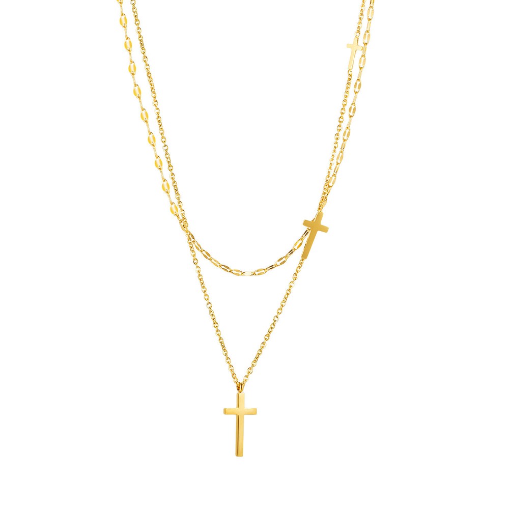 Women Gir Layered Necklace Small Cross Pendant Dainty Choker Layering Link Gift