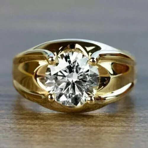 14K Yellow Gold Plated 2Ct Round Lab Diamond Women's Wedding Ring