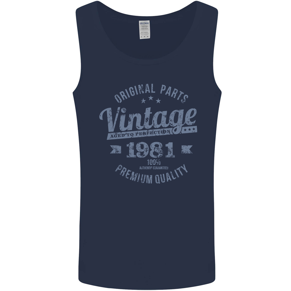 Vintage Year 44th Birthday 1981 Mens Vest Tank Top Navy Blue