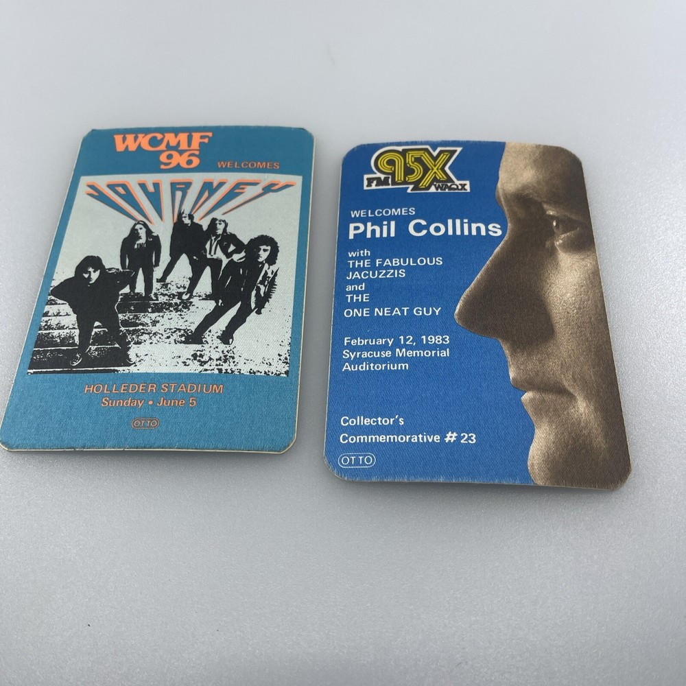 2 Vintage rock concert commemorative coupon stickers, Phil Collins, journey-image