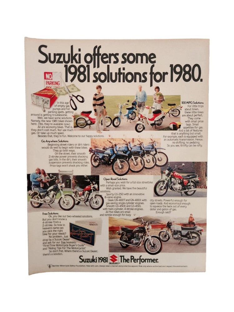 1980 Suzuki Motorcycles Original Vintage Print Ad Promo