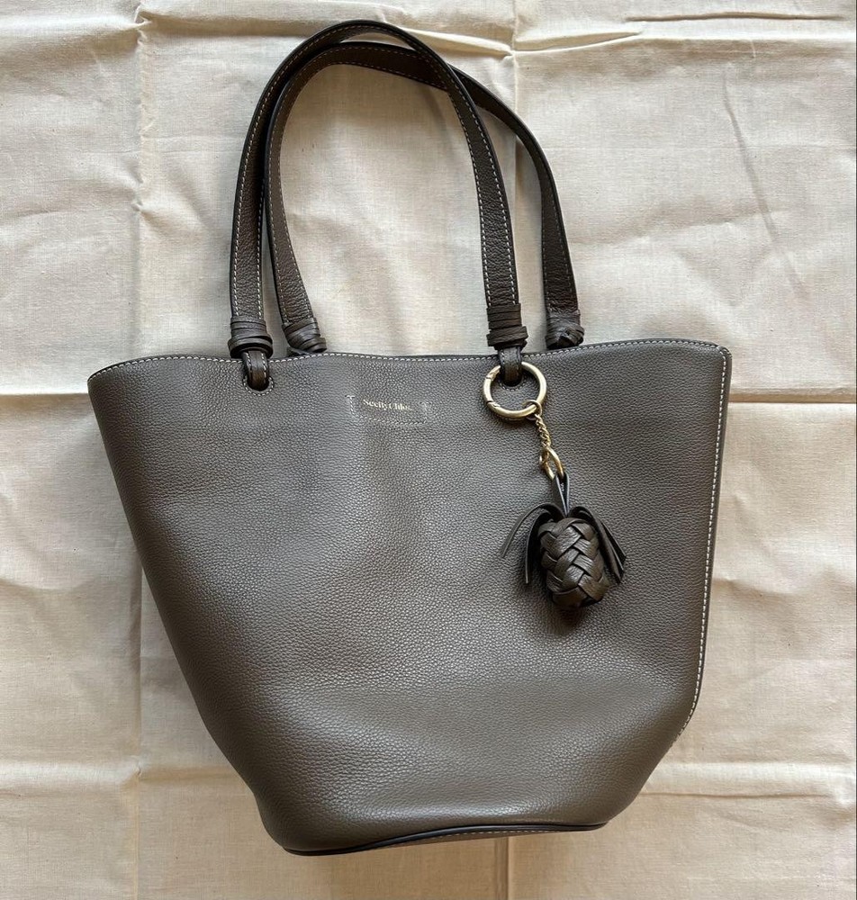 See By Chloe Cecilya Grey Bucket Tote Bag 35.5x30.5cm with Pineapple Charm