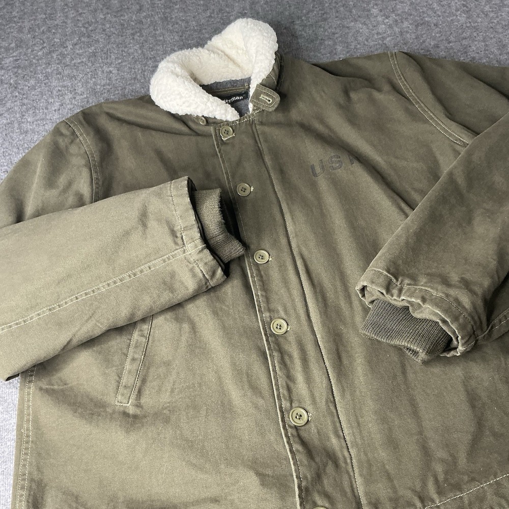 US Navy N-1 Deck Jacket Military Coat Mens XL VTG Style Green Canvas J Peterman