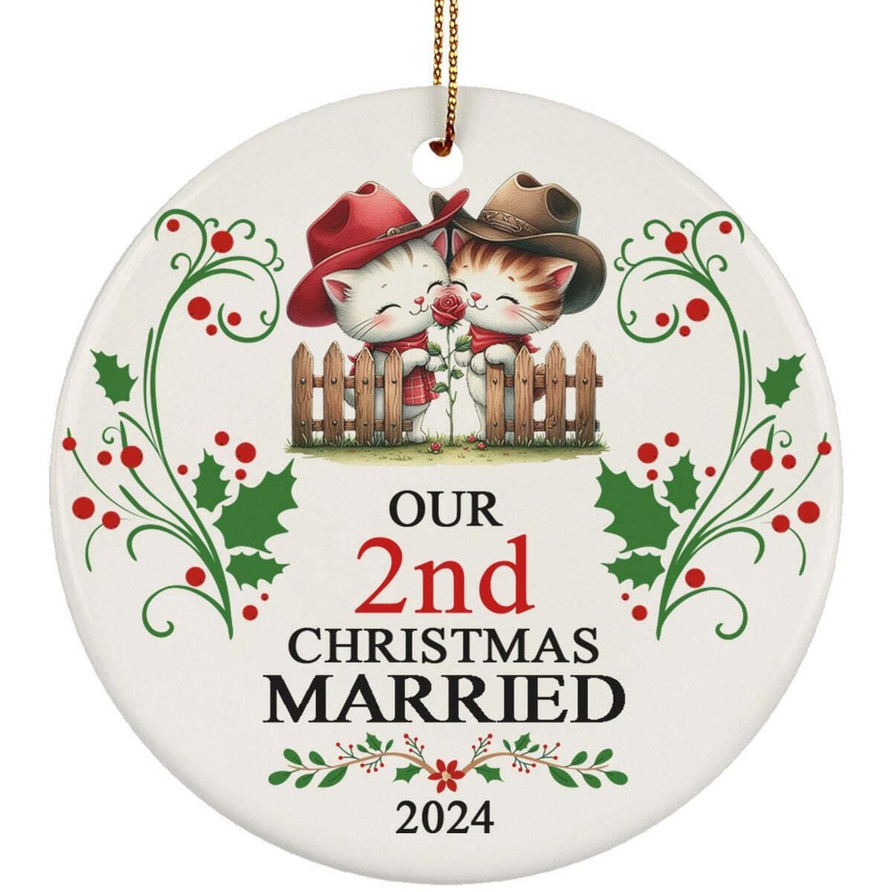 Our 2nd Years Christmas Married Ornament Gift 2 Anniversary Cute Cat Couple