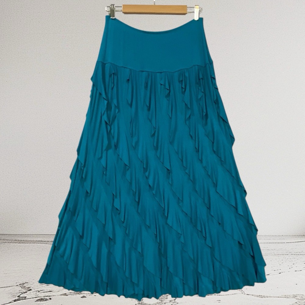 Soft Surroundings Layered Ruffle Midi Skirt Women’s Medium Petite Jersey Stretch