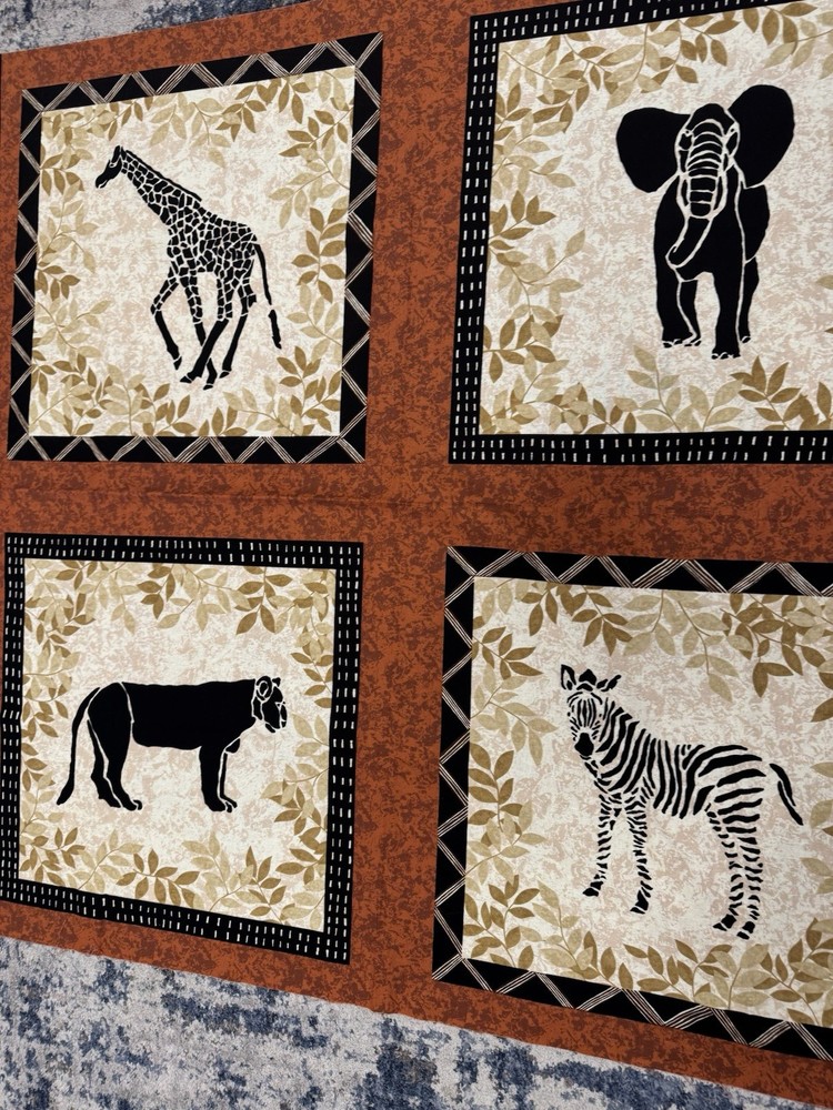 Safari Cotton Quilt Panel Featuring Giraffe Elephant Zebra by Fabri-Quilt  