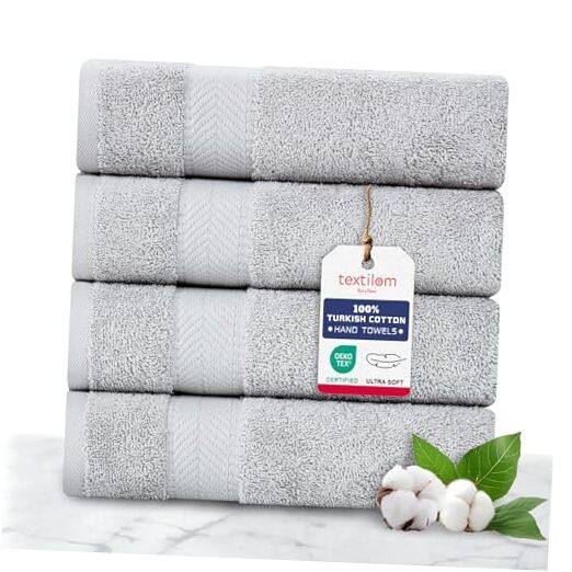 Turkish Hand Towels for Bathroom – Hotel and Hand Towel Set of 4 Light Grey