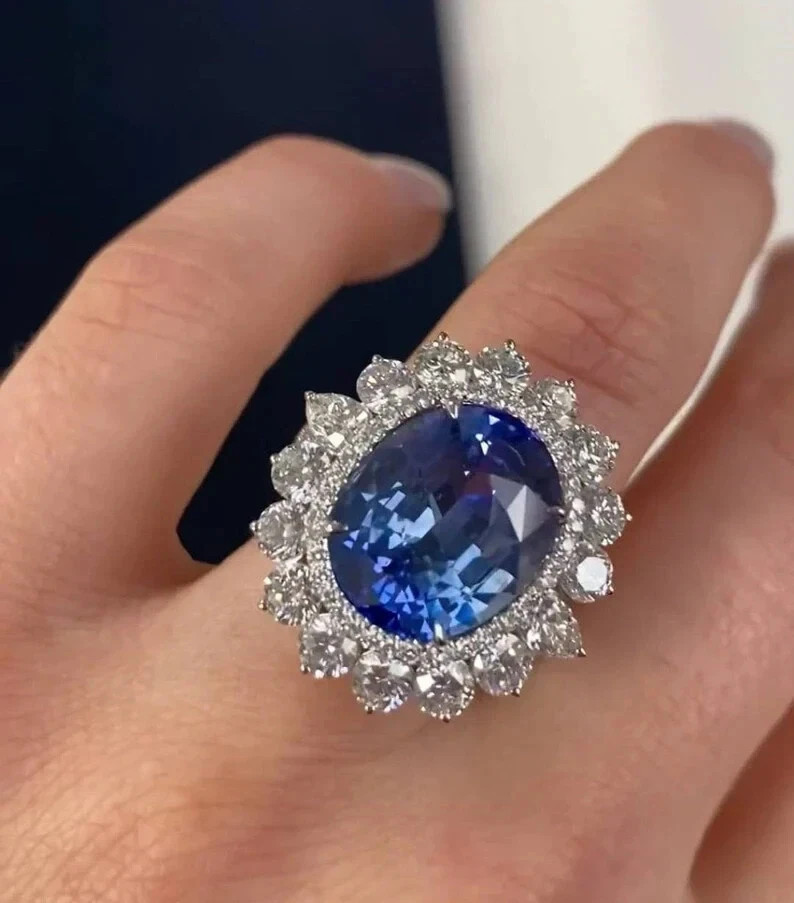 5.00 Ct Natural Blue Sapphire Diamond Wedding Ring 14K Solid White Gold