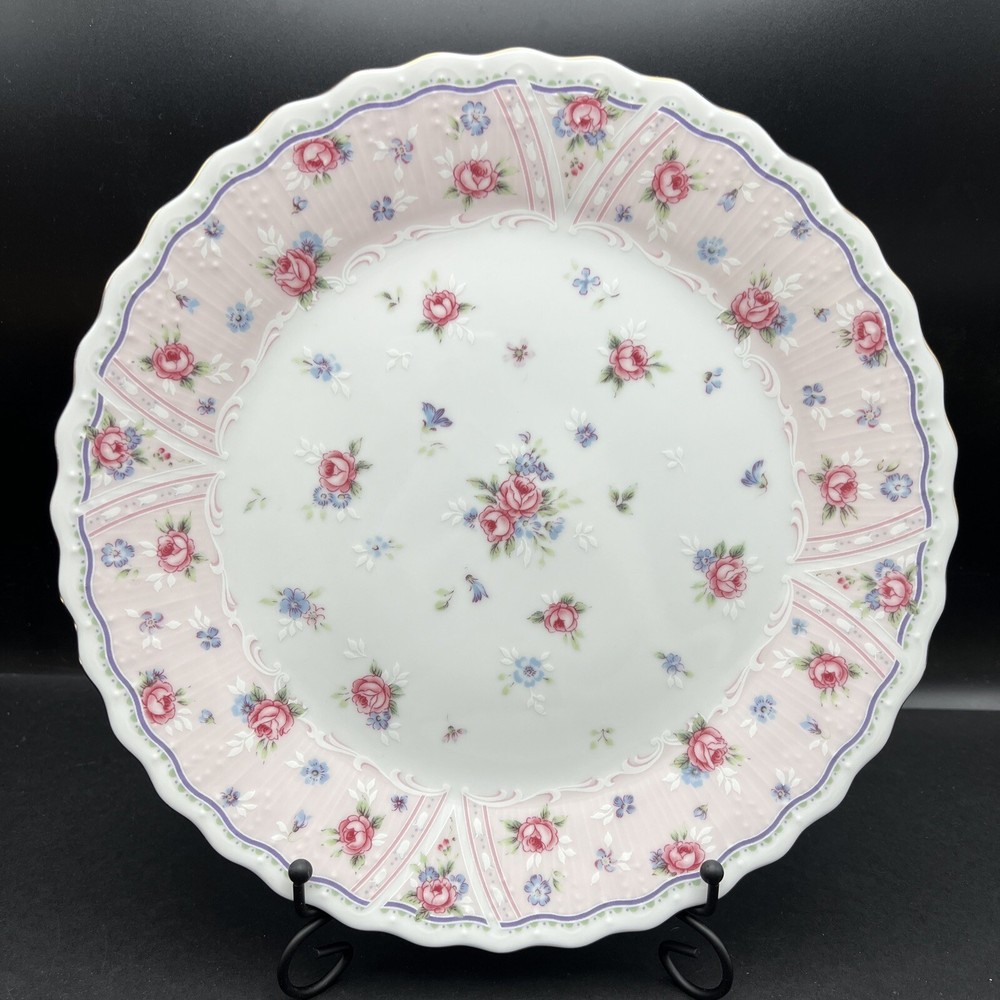Vintage Andrea by Sadek  Petit Rose Floral Cake Plate Porcelain Gold Trim 10 