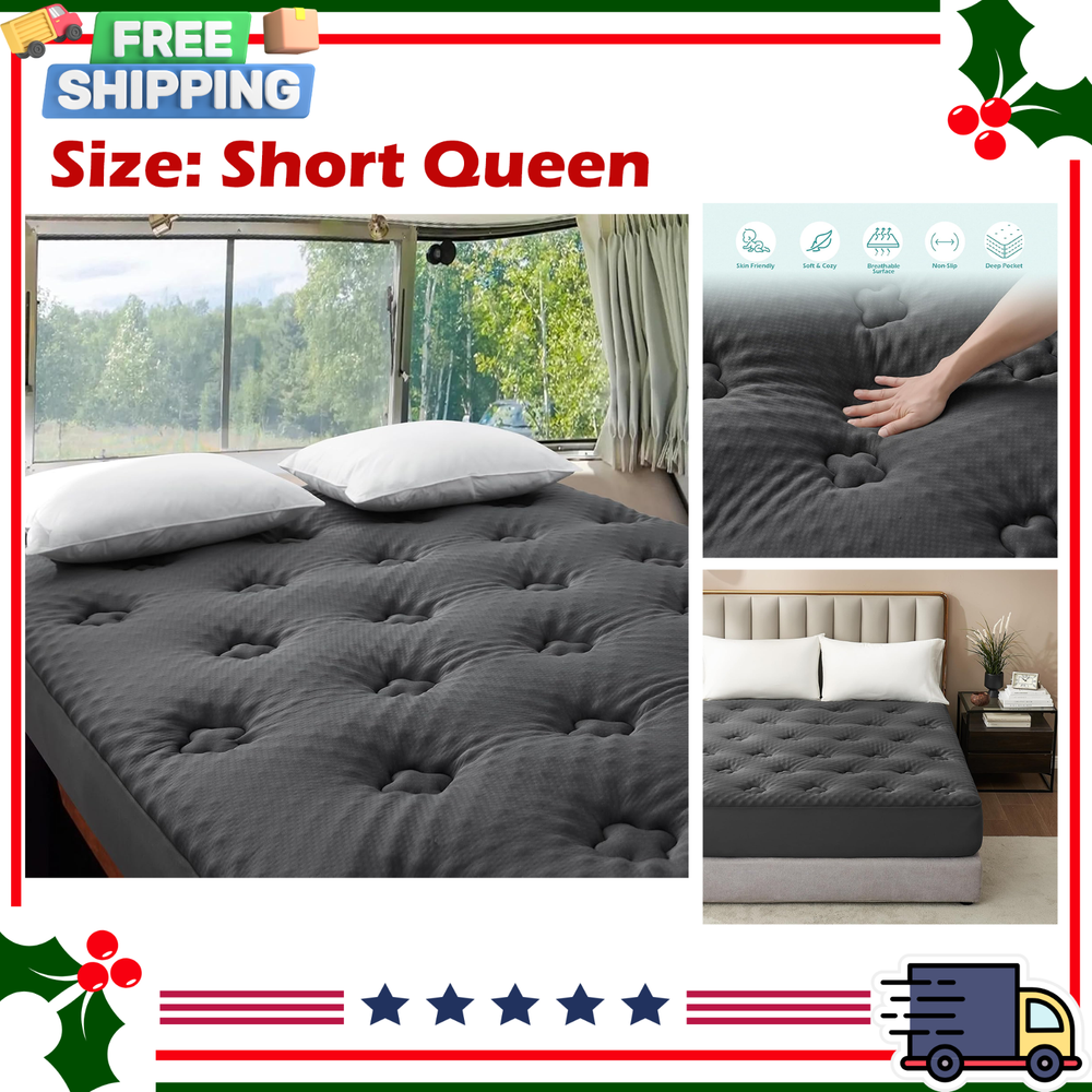 Hansleep Short Queen Memory Foam RV Mattress Pad with Pillow Top 60x75