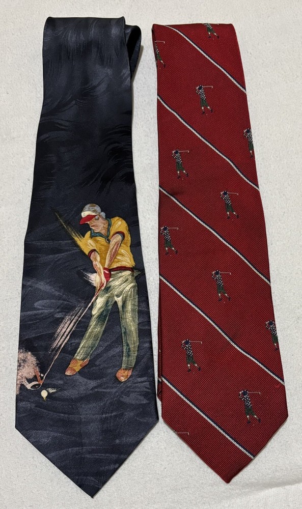 2 Golf Ties Necktie Golfer Father’s Day Gift “Tee Shot” by Terry Rose