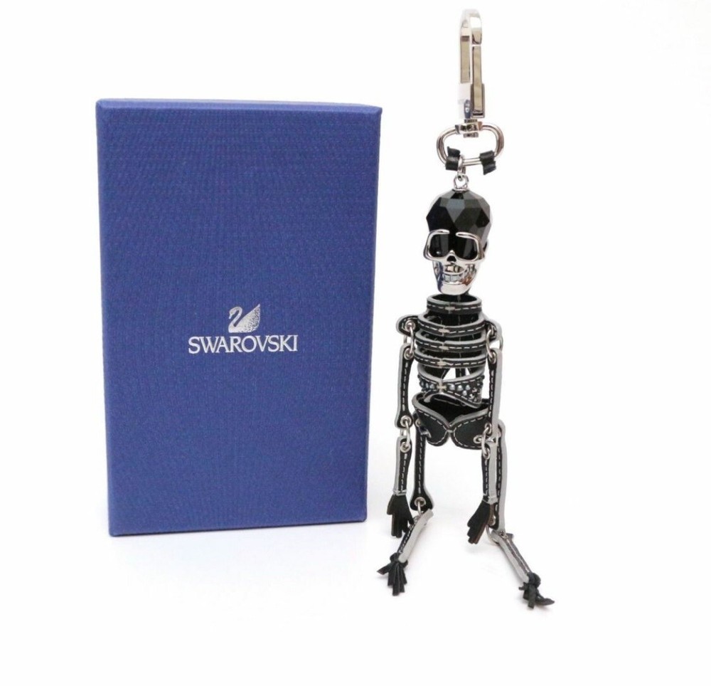 Swarovski Crystal Skull Skeleton Keychain with Grillz Leather Charm