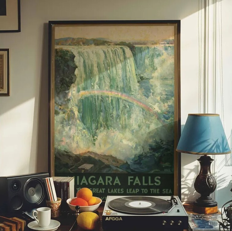 Vintage Niagara Falls Travel Poster | Scenic Waterfall Art