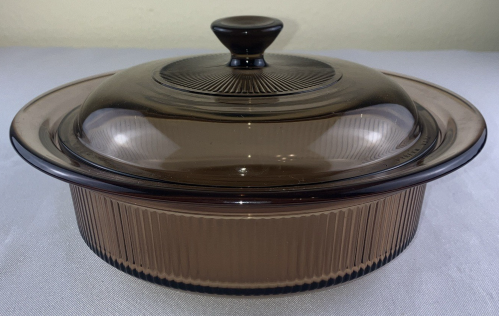 Visions Corning Amber Ribbed Casserole Pyrex Lid 1 Qt 1L