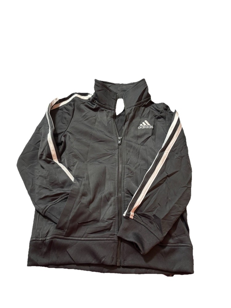 Boys Gray Zip Up Adiddas Track Jacket With Double White Stripes Size Medium 5