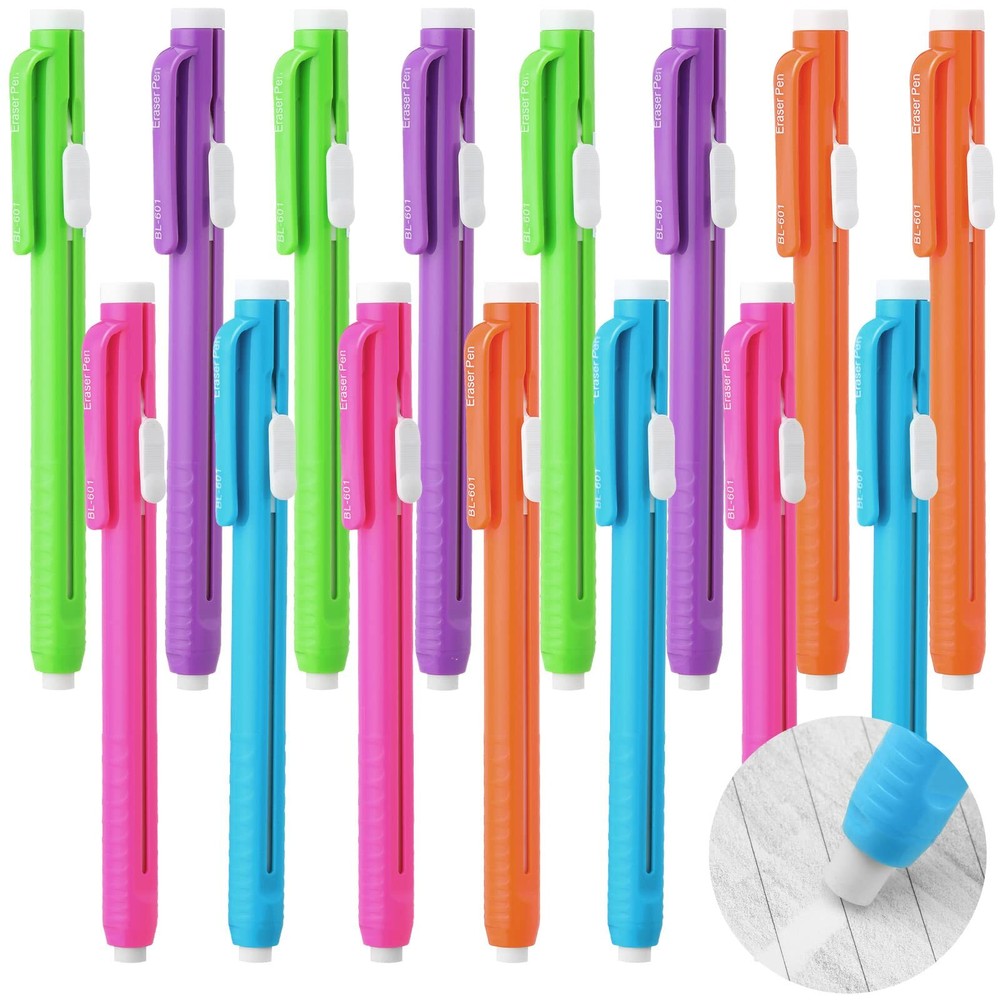 Teling 15 Pcs Retractable Mechanical Eraser Pen Style Retractable Eraser Mech...