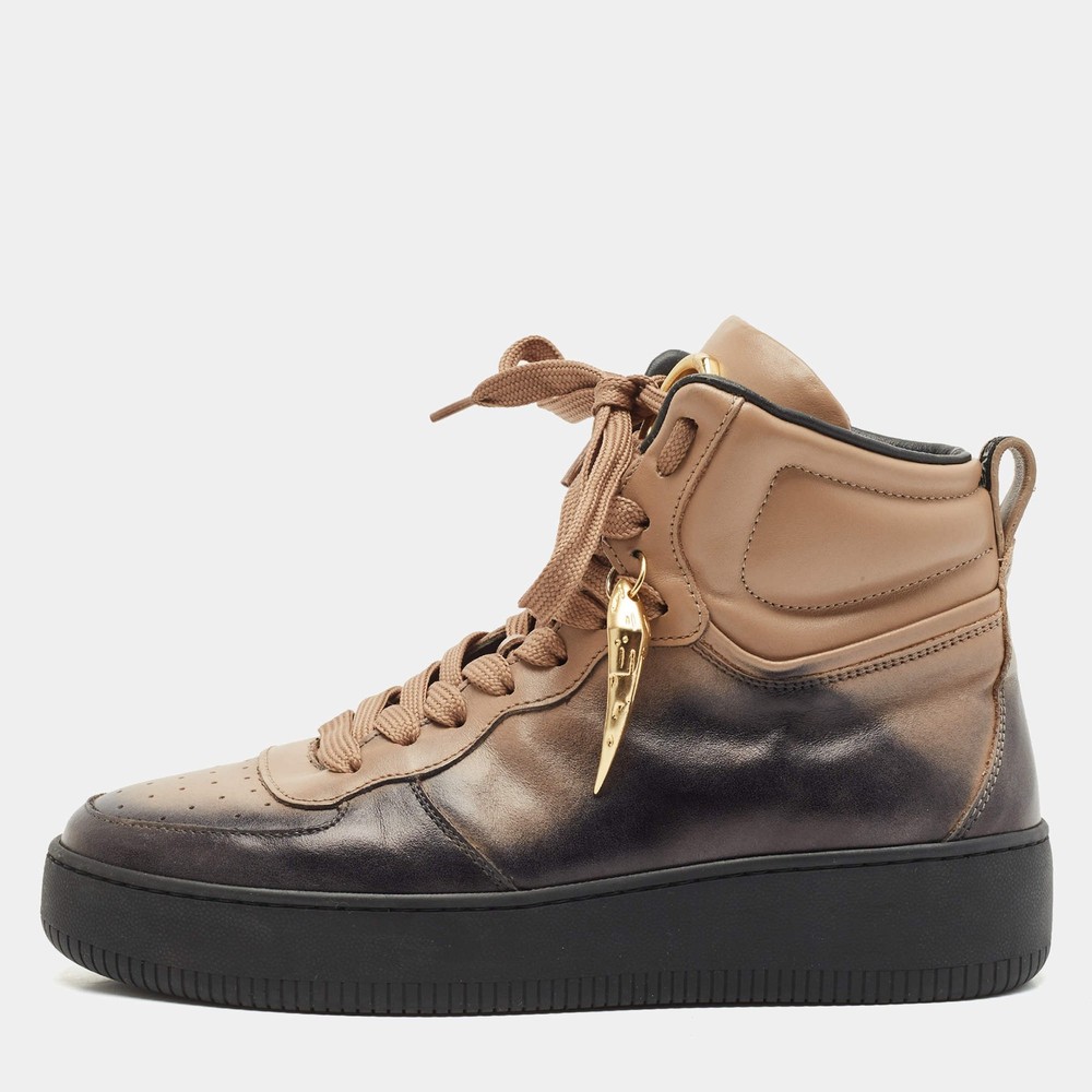 Roberto Cavalli BlackBeige Leather High Top Sneakers Size 38