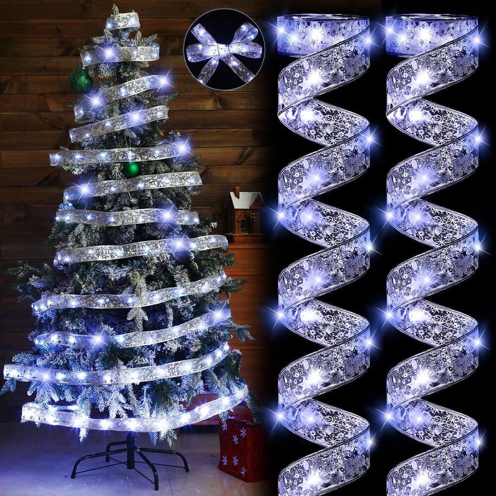 VIHOSE 2 Pcs Christmas Ribbon Lights 132ft 400 LED Battery Powered Copper Wir...