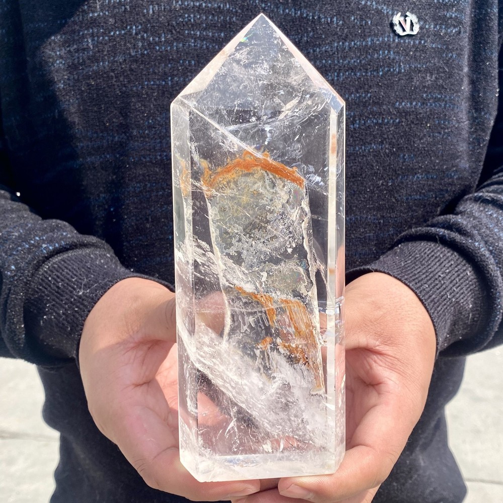 1.98LB Natural clear quartz obelisk Crystal Energy Tower Point Energy -