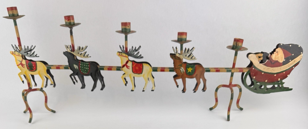Vintage Santa's Sleigh Candle Holder Christmas Decor Metal Folk Art 32