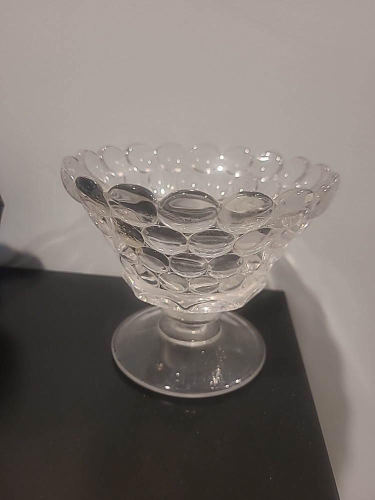Vintage Clear Glass Compote, Bubble Pattern