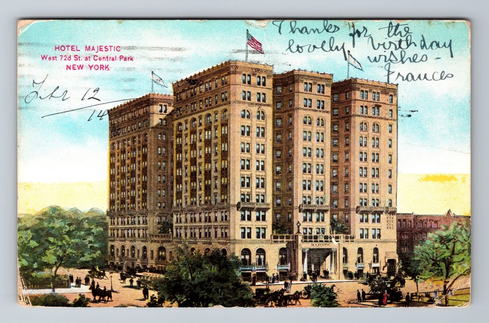 New York City NY, Hotel Majestic, Souvenir, Antique, Vintage c1914 Postcard