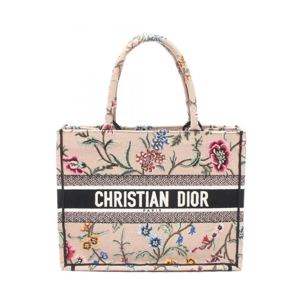 Dior Book Tote Medium Floral Canvas Bag Beige Multicolor Preowned CD
