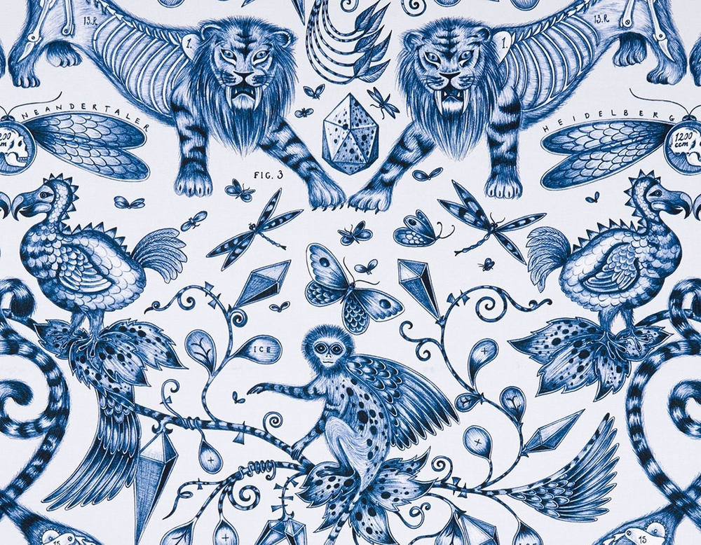 CLARKE & CLARKE BY EMMA SHIPLEY CURTAIN FABRIC Extinct 2 METRES BLUE  COTTON