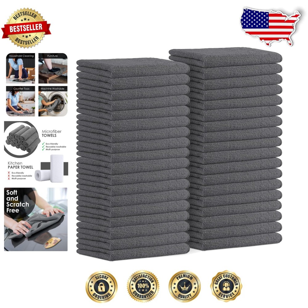 36-Pack Ultra Absorbent Microfiber Towels - Lightweight & Machine Washable