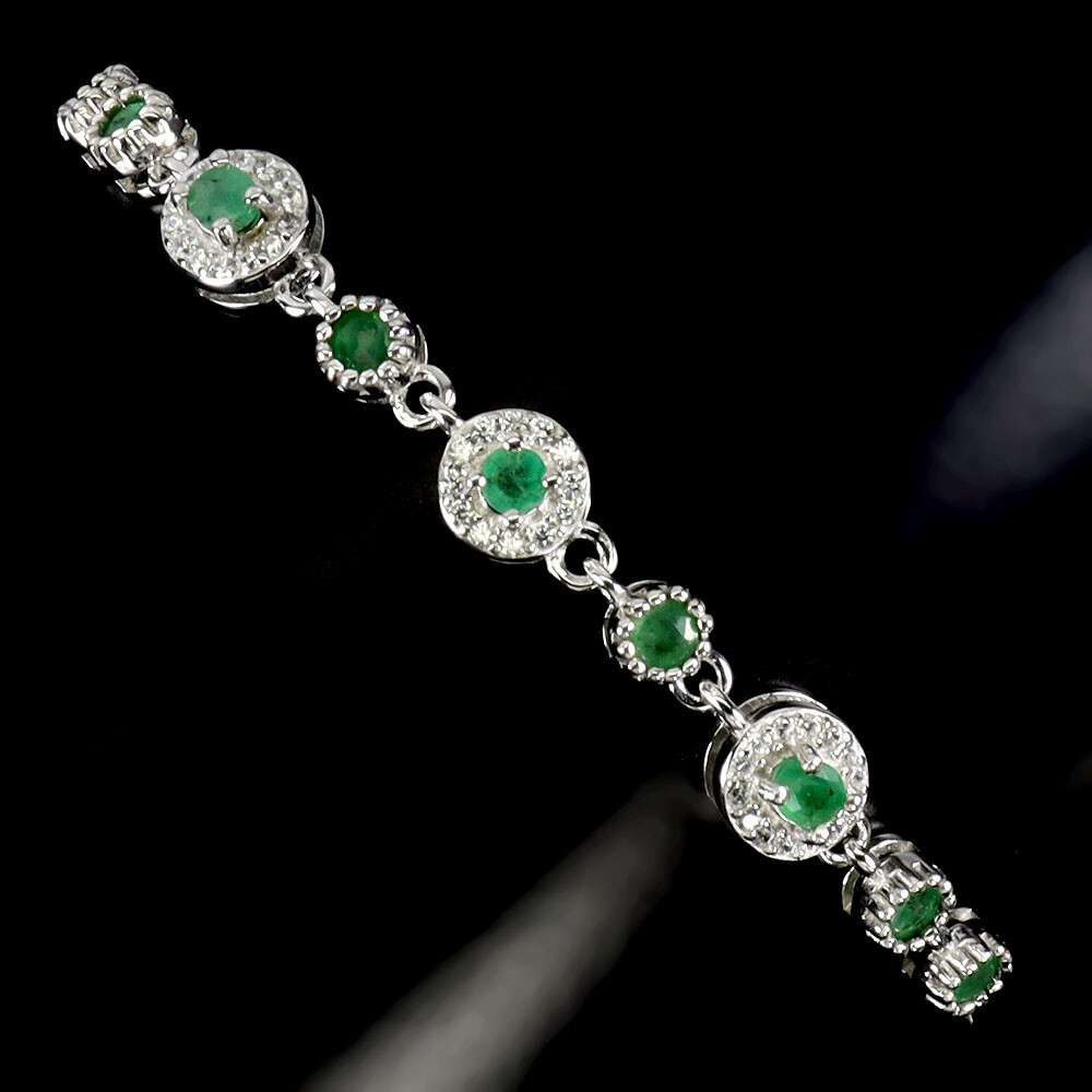 925 Sterling Silver Bracelet Pear Emerald Christmas Gemstone Jewelry 7 Inches