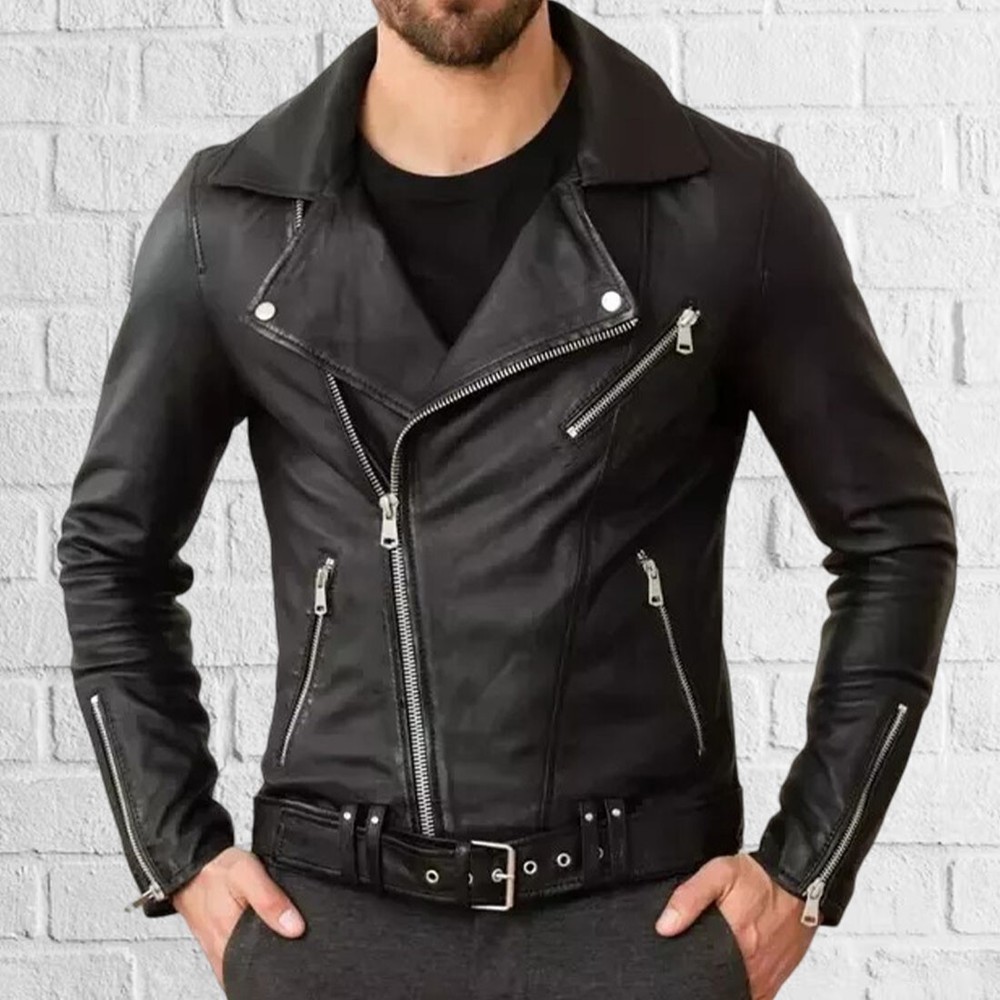 New Mens Black Leather Jacket Slim fit Biker Motorcycle Genuine lambskin jacket