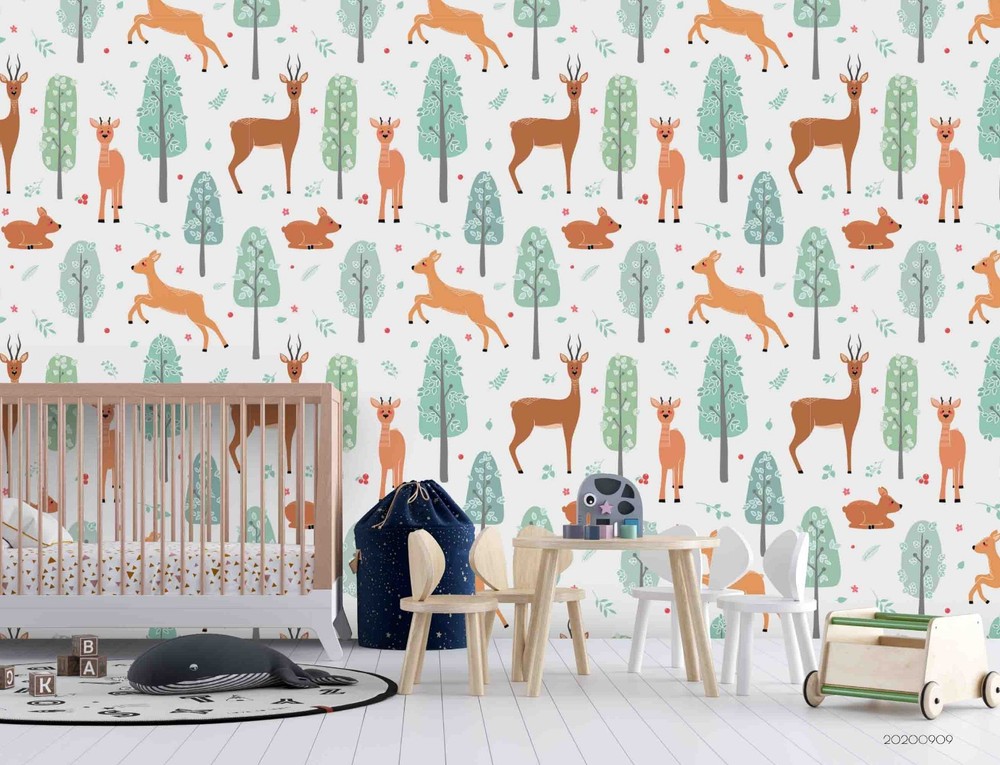 3D Deer Tree Cartoon Pattern Wall Murals Wallpaper Murals Wall Sticker