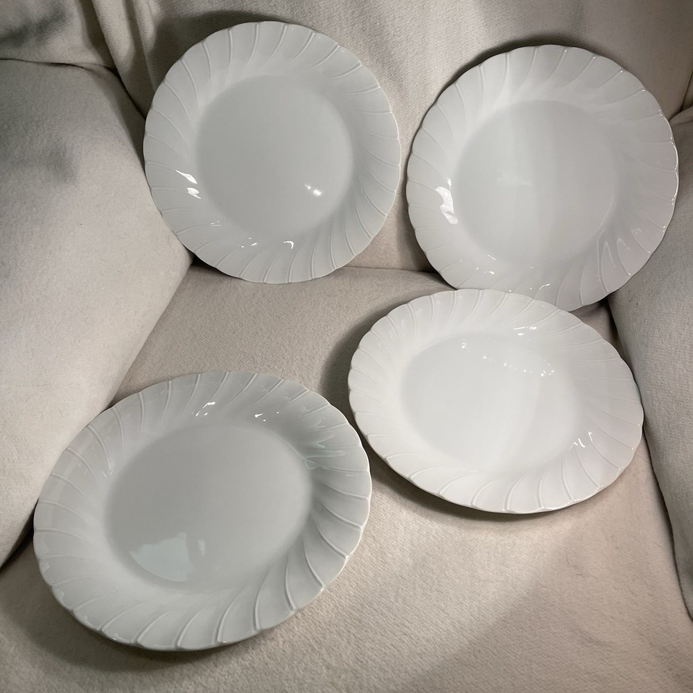 Sheffield Bone White Porcelain Fine China Dinner Plates Swirl Pattern Set 4