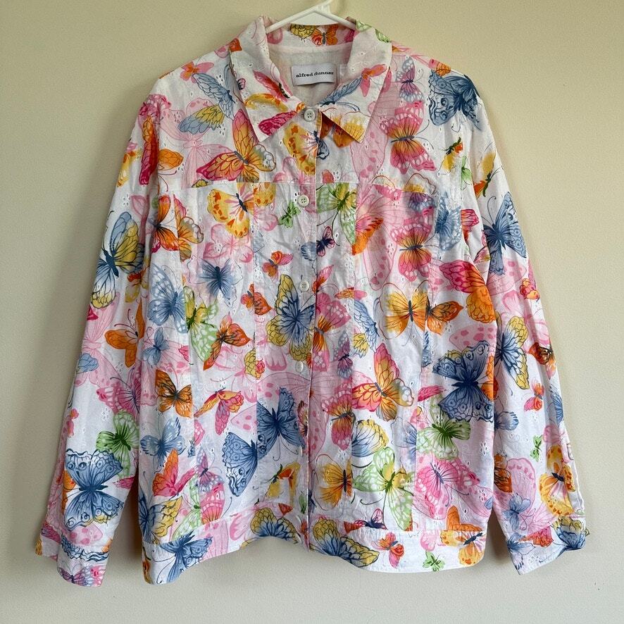 Vintage Alfred Dunner Y2K Butterfly Button Front Pastel Jacket Long Sleeve