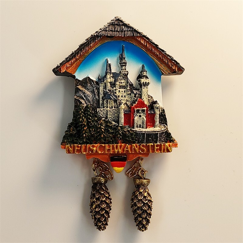 Germany Neuschwanstein Castle Cuckoo clock Tourist Souvenir Resin Fridge Magnet