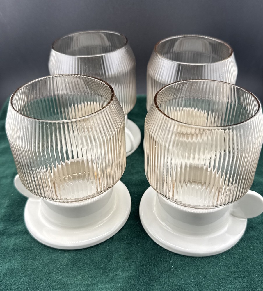 Tealight Candle Holder Set of 4 in Ceramic and Glass 4.5 Inch